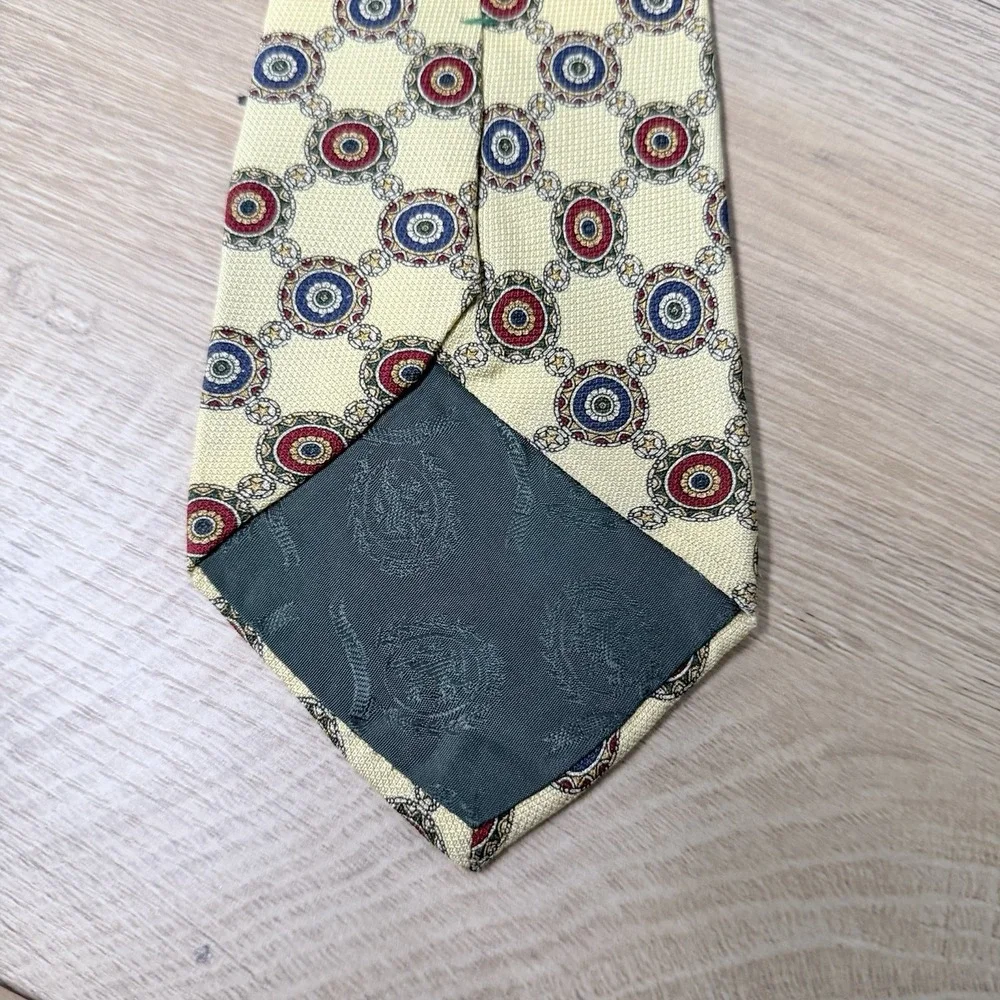 Tommy‎ Hilfiger Geometric Medallion Print Tie Yellow Blue Red Designer Vintage